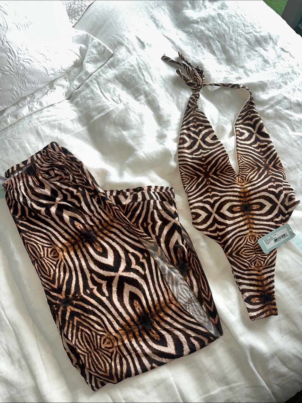 Luli Fama SET Swimsuit and Pant NWT XS Safari Dreams